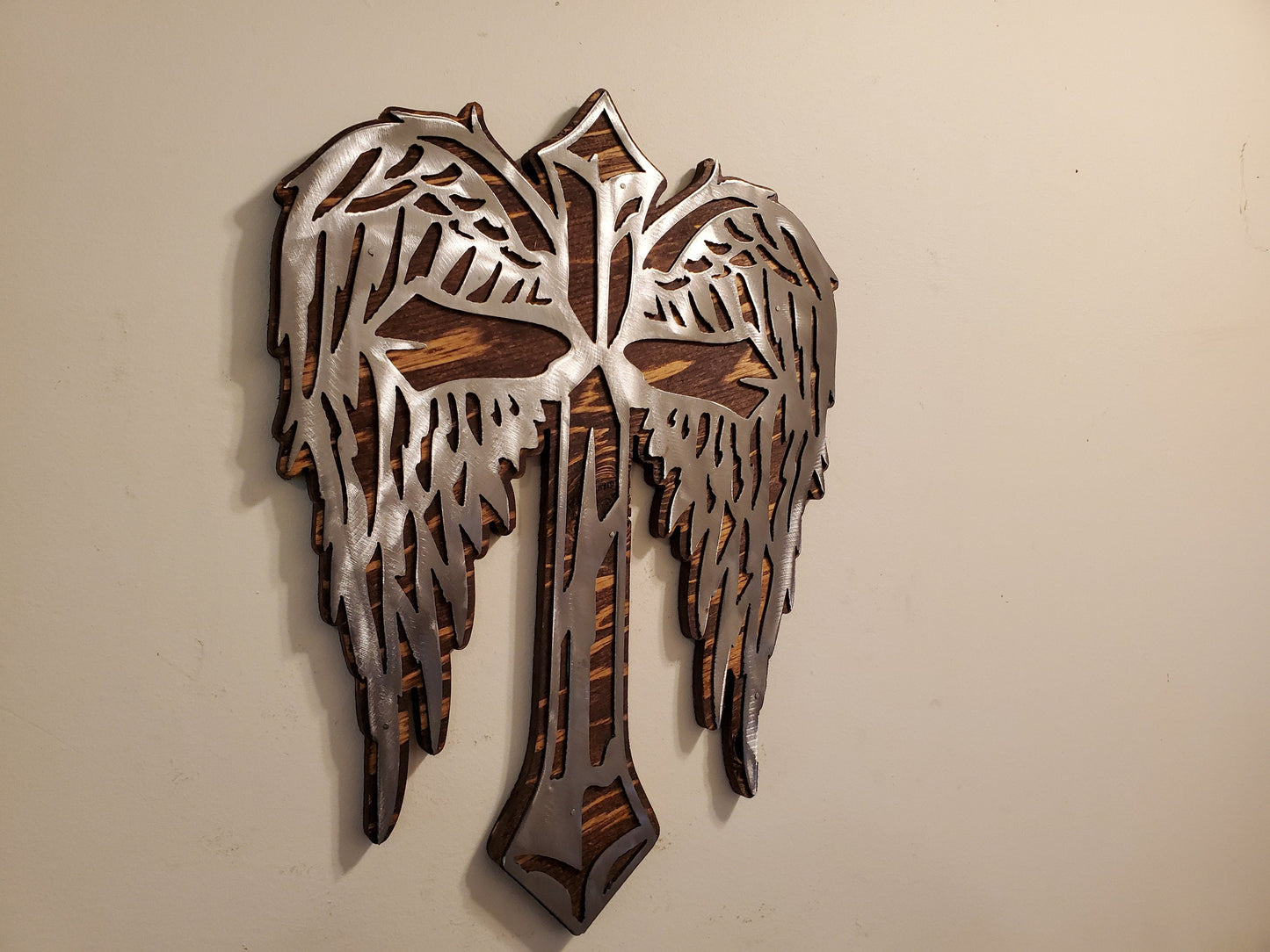 Angel Wings Cross | Metal Wall Art on Wood Wall Decor