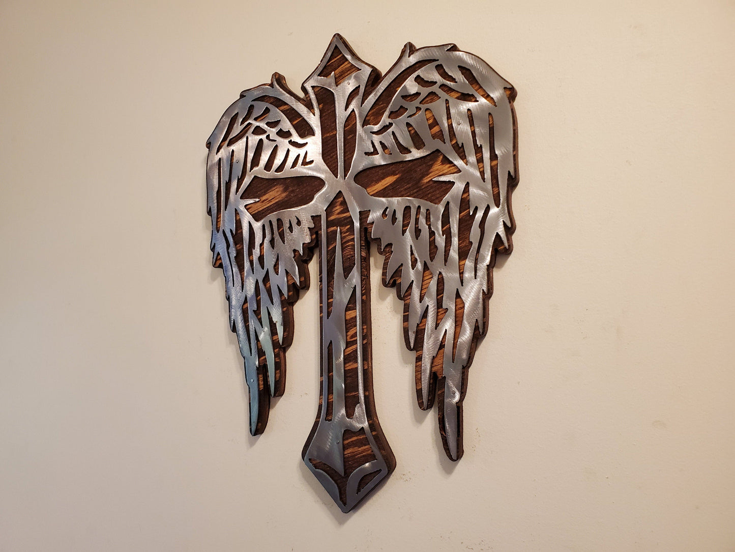 Angel Wings Cross | Metal Wall Art on Wood Wall Decor