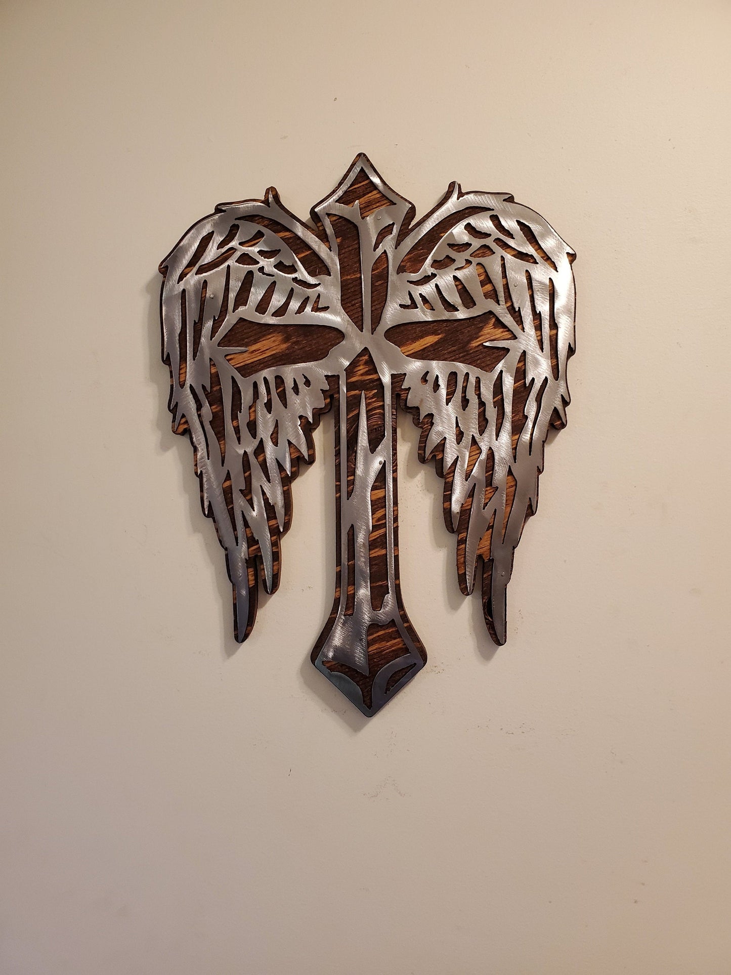 Angel Wings Cross | Metal Wall Art on Wood Wall Decor