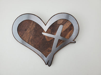 Heart with Cross metal art wall decor | made in USA | rustic home office decor