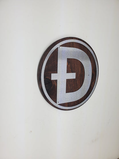 Dogecoin Crypto metal and wood sign  Doge  Made in USA       Bitcoin Ethereum Solana, Avalanche, Tron, Ripple,
