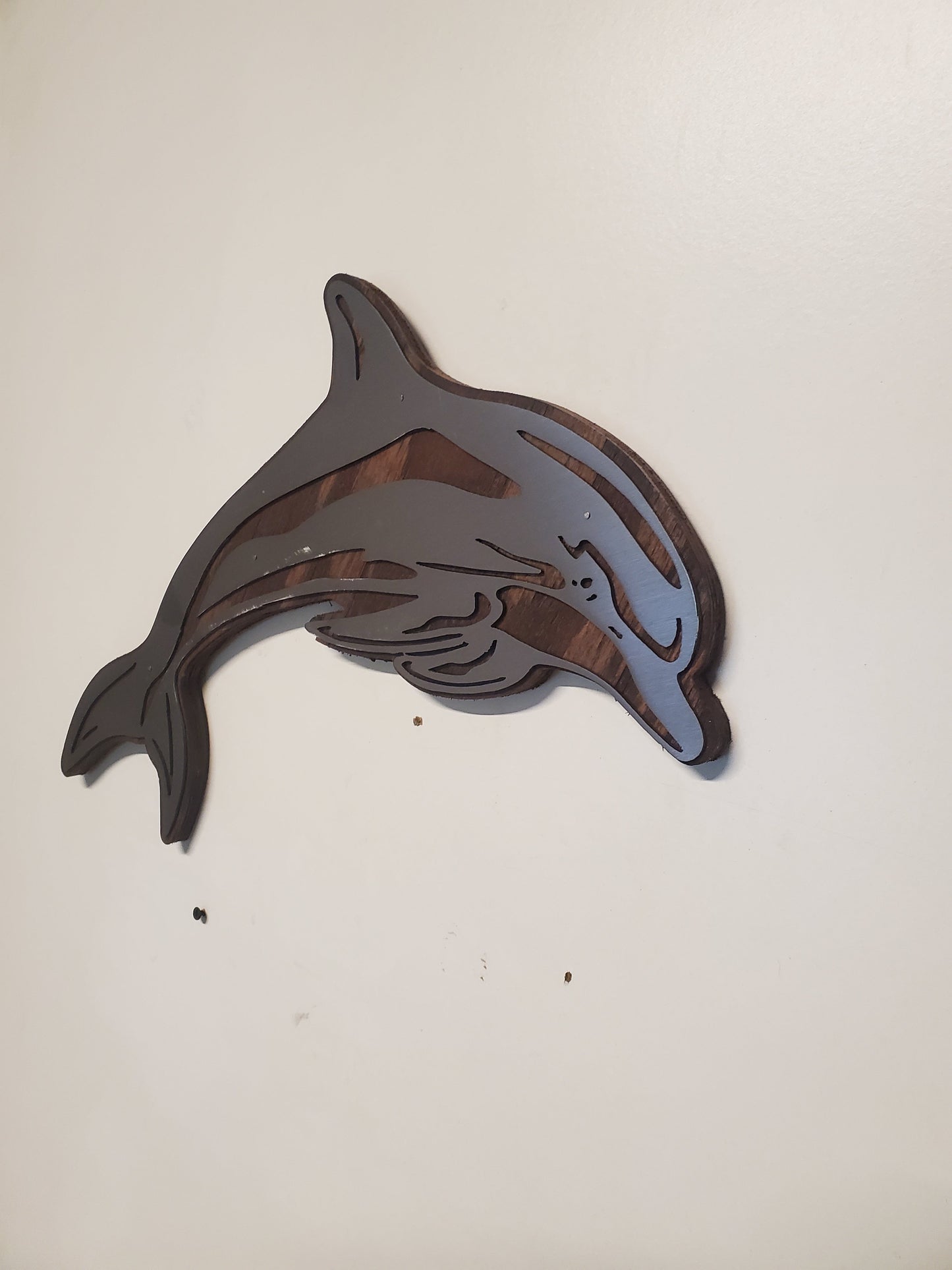 Dolphin Fish Metal Art on Wood | Ocean Sea Life Wall Décor