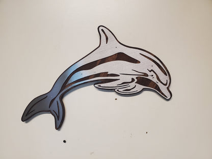 Dolphin Fish Metal Art on Wood | Ocean Sea Life Wall Décor