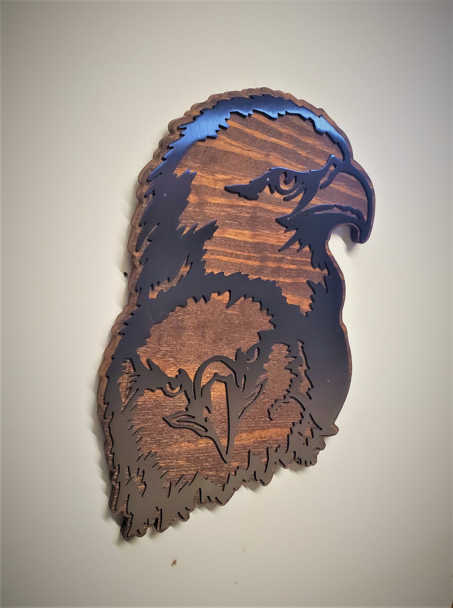 Bald Eagle metal on wood Wall Art | Eagle Head Plaque | Made in USA Wildlife Wall Décor