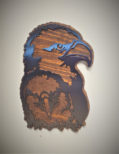 Bald Eagle metal on wood Wall Art | Eagle Head Plaque | Made in USA Wildlife Wall Décor