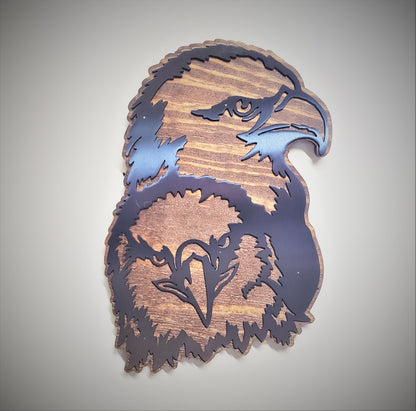 Bald Eagle metal on wood Wall Art | Eagle Head Plaque | Made in USA Wildlife Wall Décor