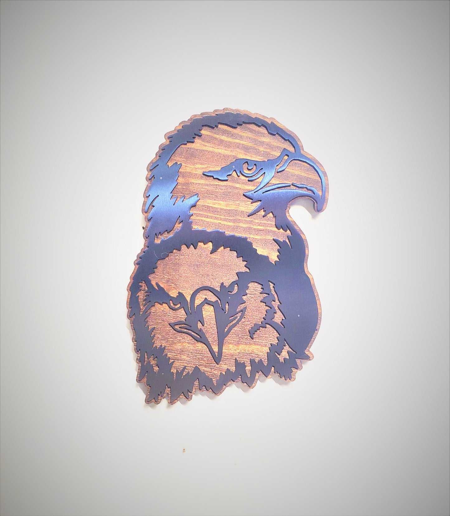 Bald Eagle metal on wood Wall Art | Eagle Head Plaque | Made in USA Wildlife Wall Décor