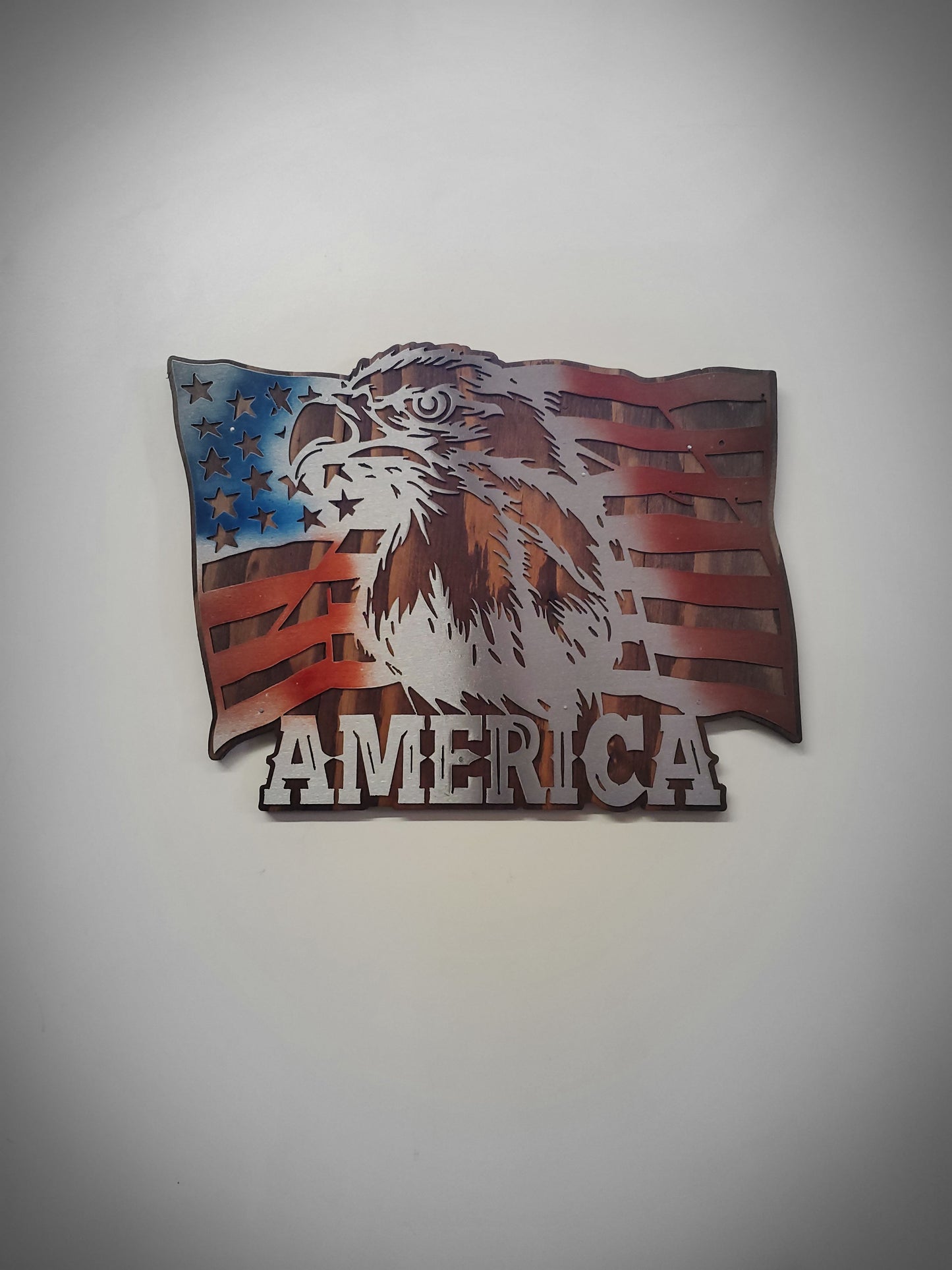 American Flag with Eagle Metal Wall Art | U.S. History Stars & Stripes Americana Wall Plaque Gift | Made in USA of Rustic Wood and Steel