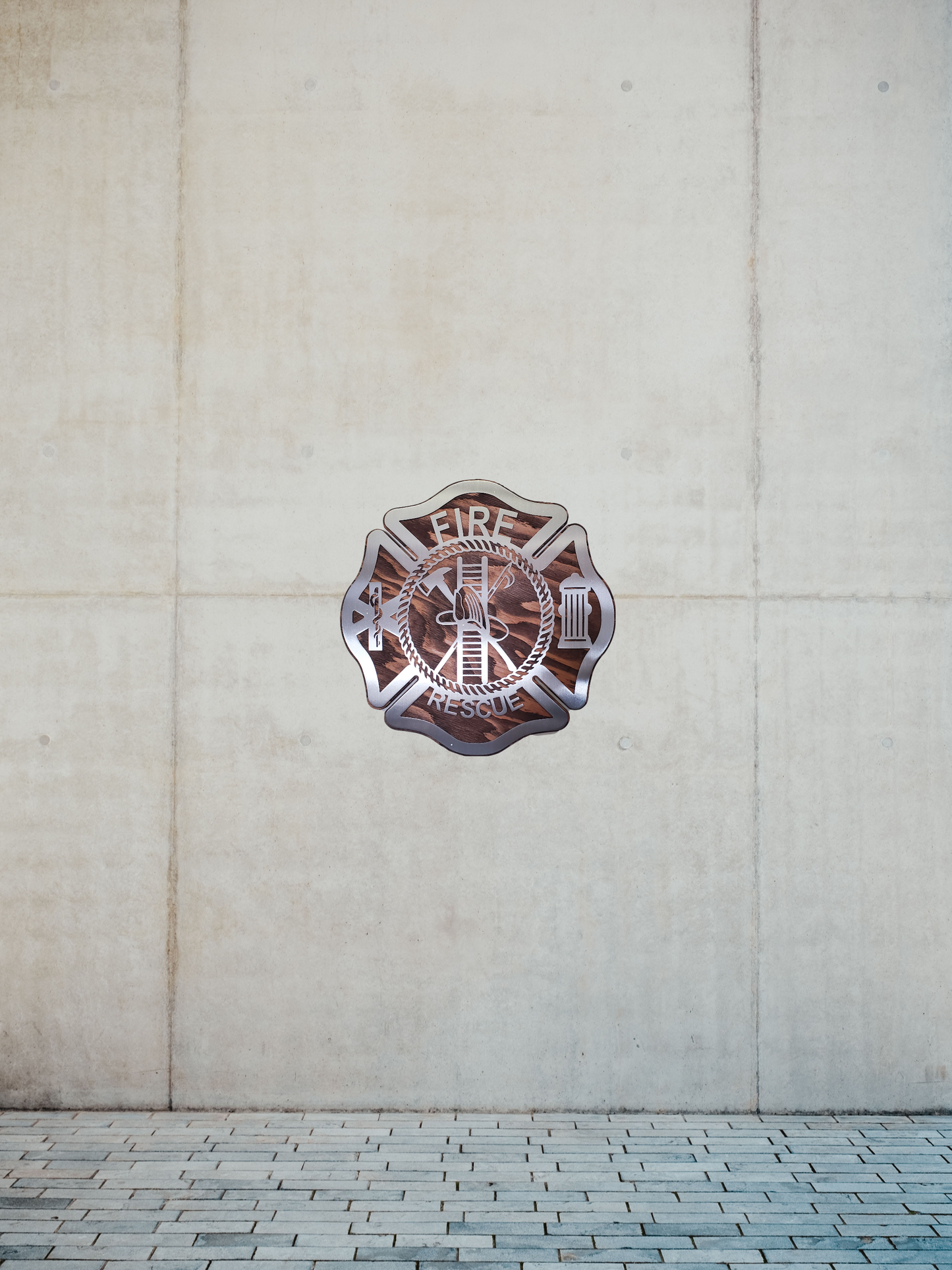 Maltese Cross Fireman Tribute | Metal Art on Wood