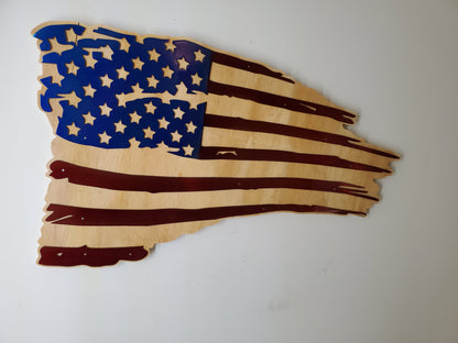 Tattered American Flag Metal Art on Wood