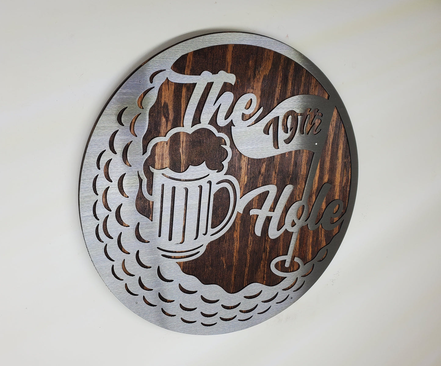 19th Hole Metal Art Wall Sign | Golf Gift | Golfing Decor on Wood