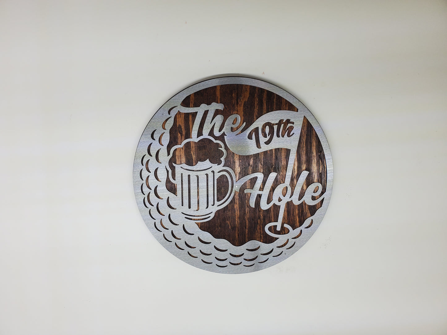 19th Hole Metal Art Wall Sign | Golf Gift | Golfing Decor on Wood