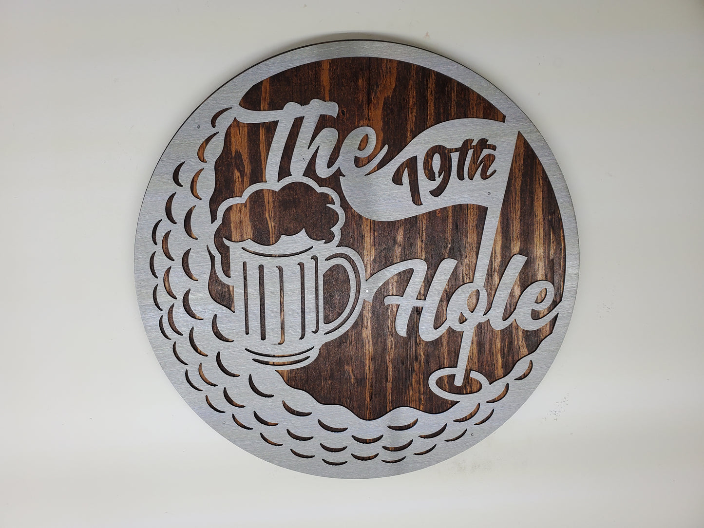 19th Hole Metal Art Wall Sign | Golf Gift | Golfing Decor on Wood