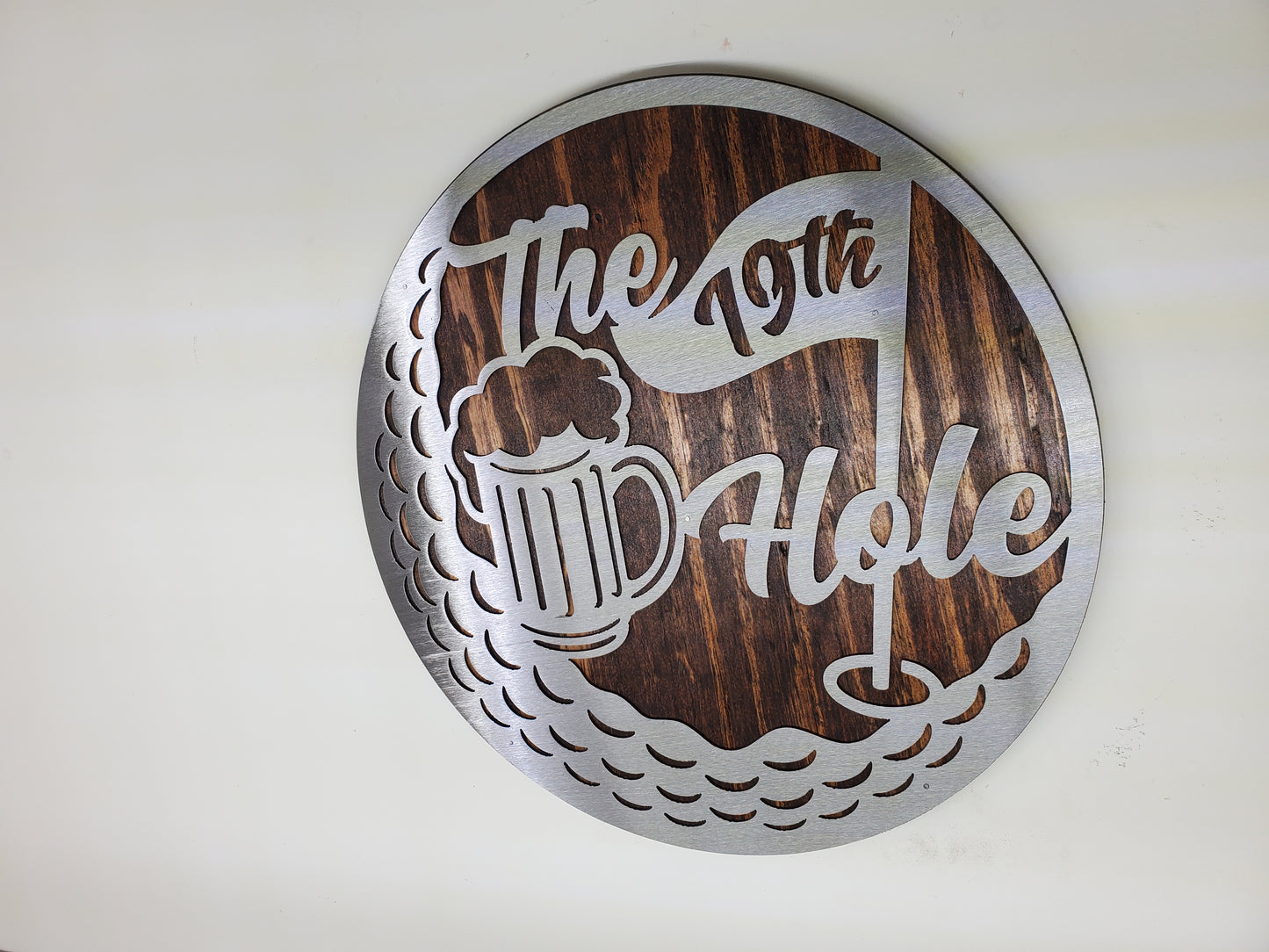 19th Hole Metal Art Wall Sign | Golf Gift | Golfing Decor on Wood