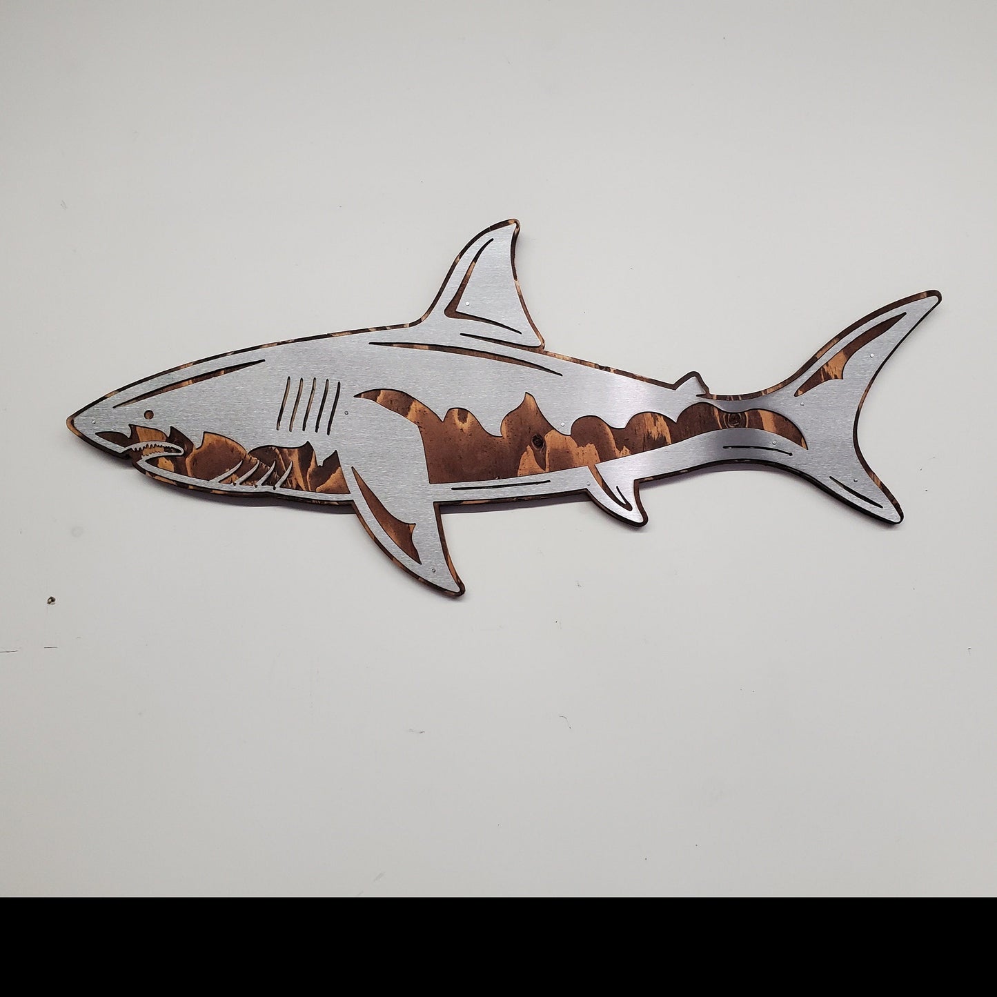 Great White Shark | Metal Art on Wood | Sea Life Mount | Rustic Wall Décor