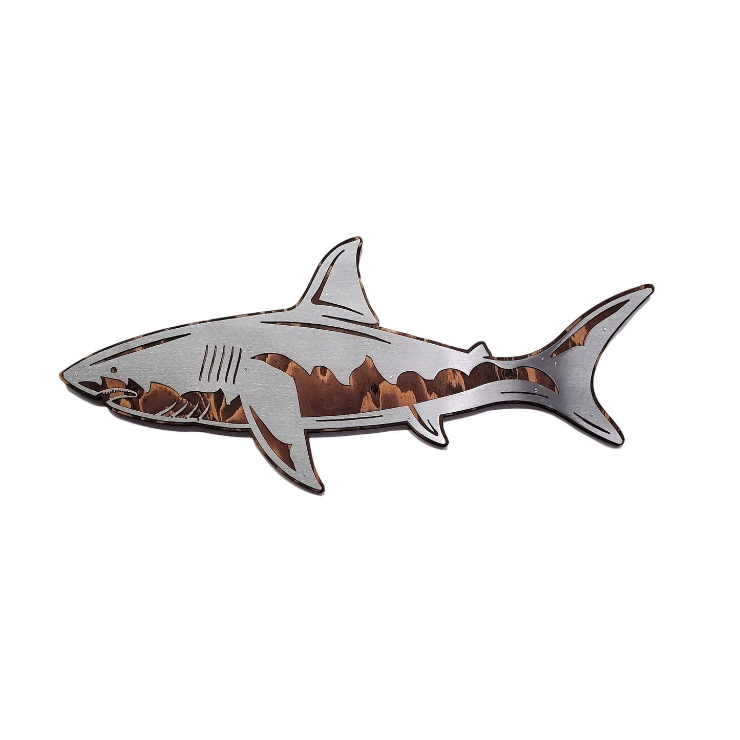 Great White Shark | Metal Art on Wood | Sea Life Mount | Rustic Wall Décor