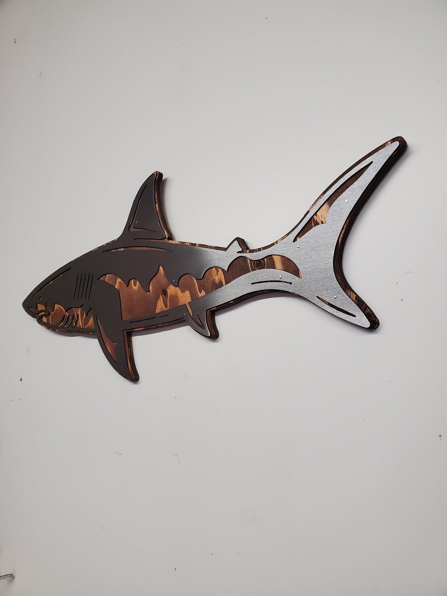 Great White Shark | Metal Art on Wood | Sea Life Mount | Rustic Wall Décor