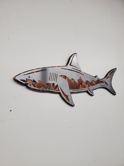 Great White Shark | Metal Art on Wood | Sea Life Mount | Rustic Wall Décor