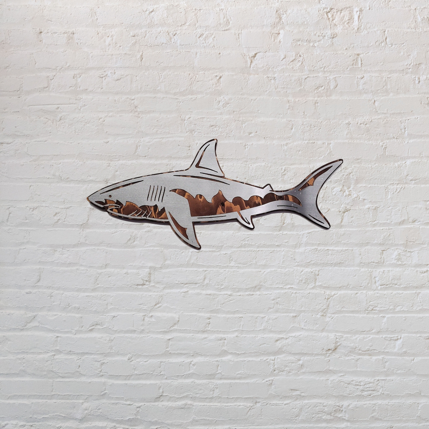 Great White Shark | Metal Art on Wood | Sea Life Mount | Rustic Wall Décor