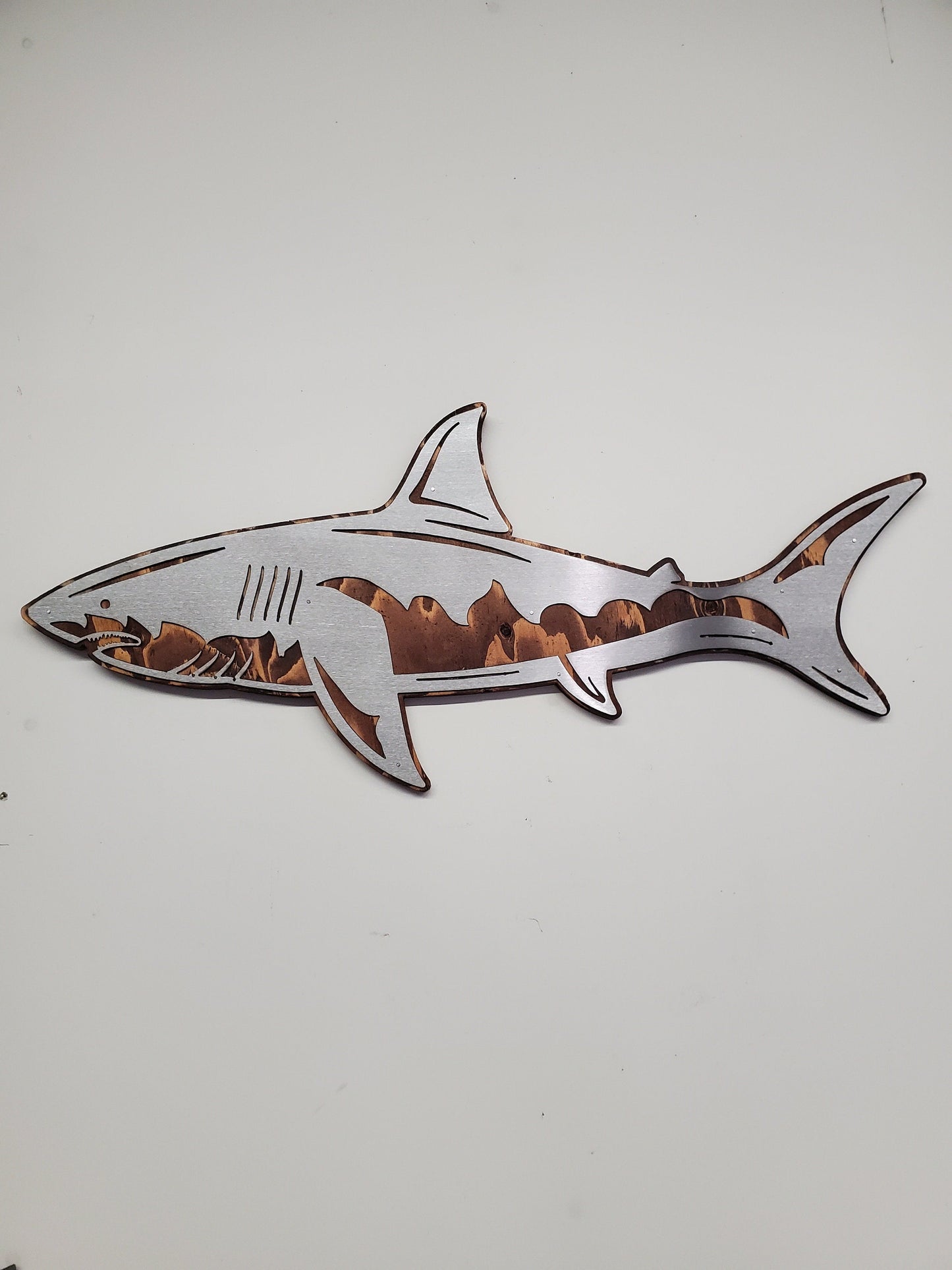 Great White Shark | Metal Art on Wood | Sea Life Mount | Rustic Wall Décor