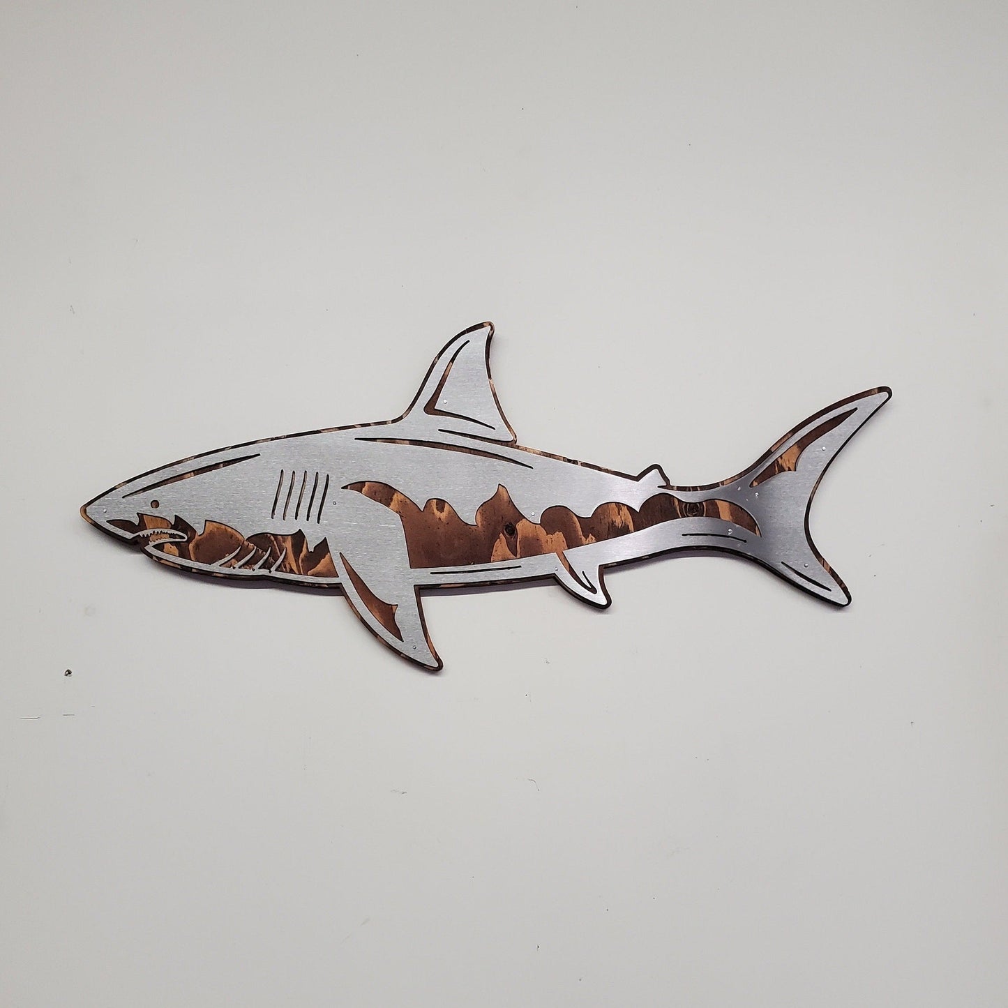 Great White Shark | Metal Art on Wood | Sea Life Mount | Rustic Wall Décor