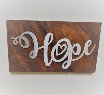 Hope stylized word Wall Art | Faith stylized word metal art on wood Made in USA| Office and Home Wall Art