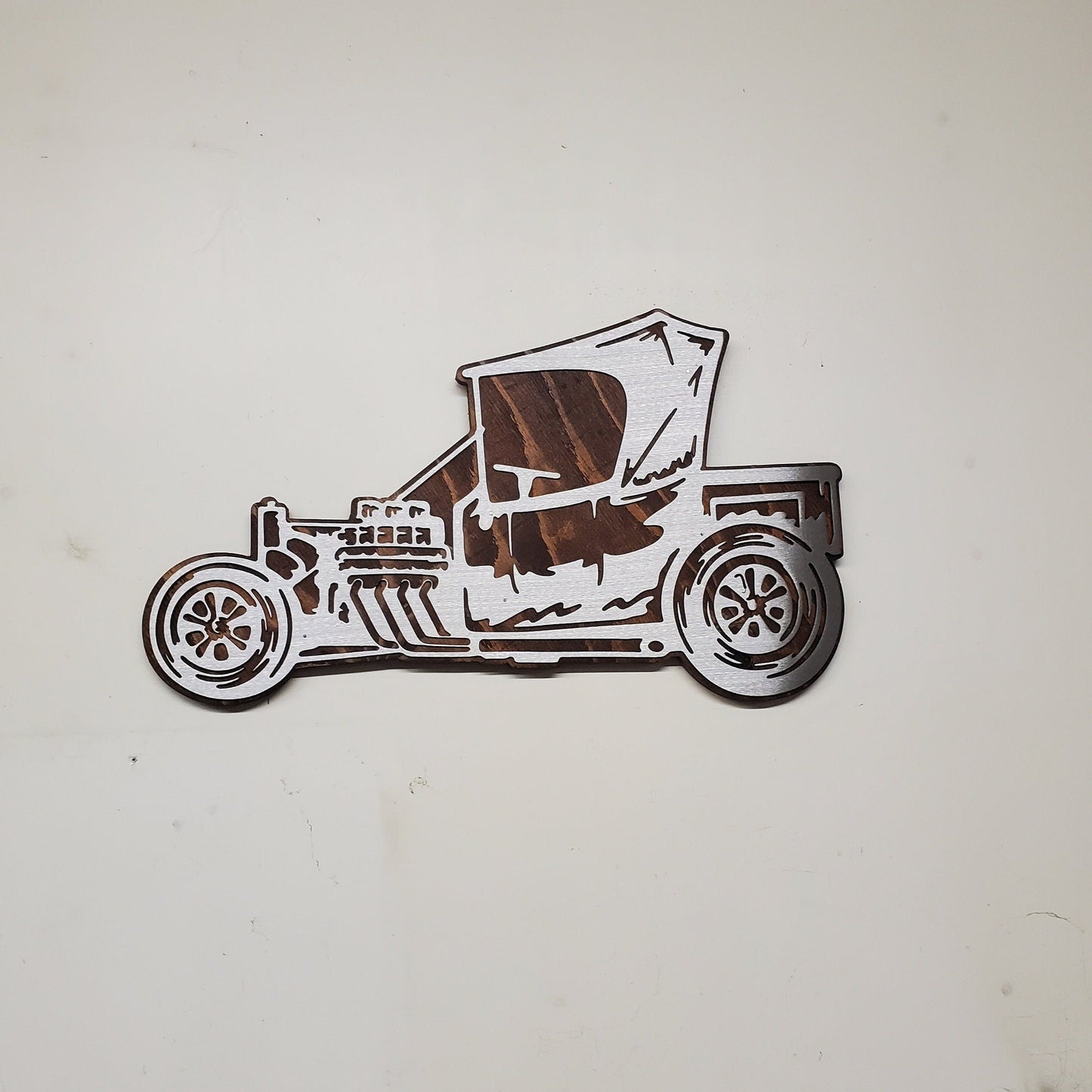 Hot Rod Car Sign | Metal Art on Wood