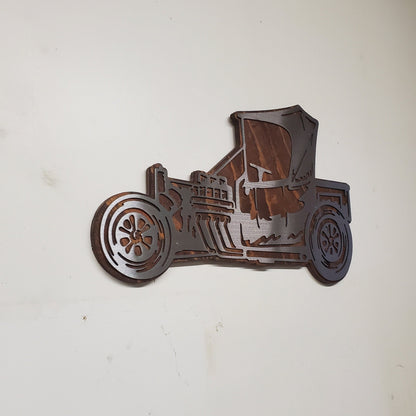 Hot Rod Car Sign | Metal Art on Wood