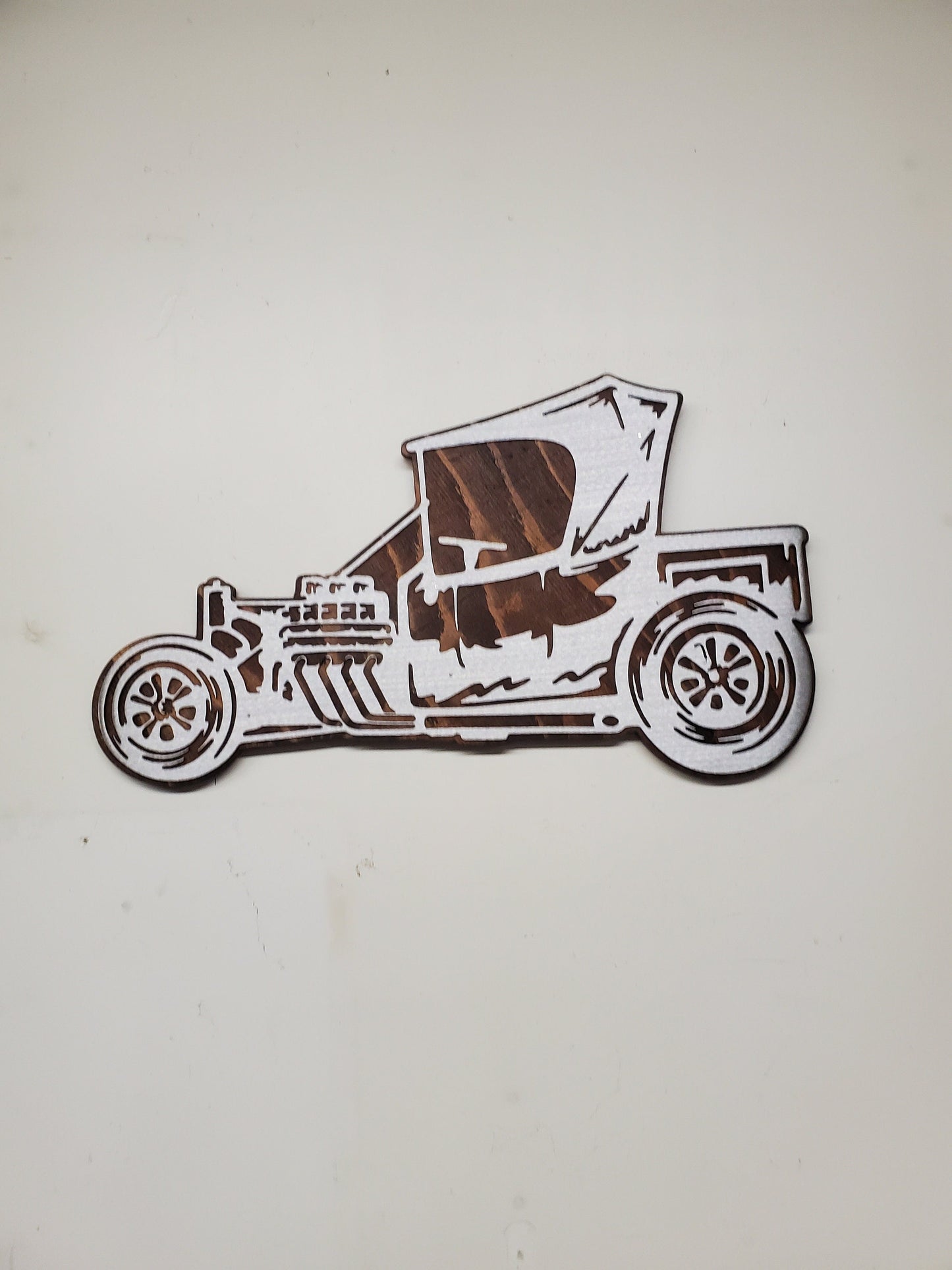 Hot Rod Car Sign | Metal Art on Wood