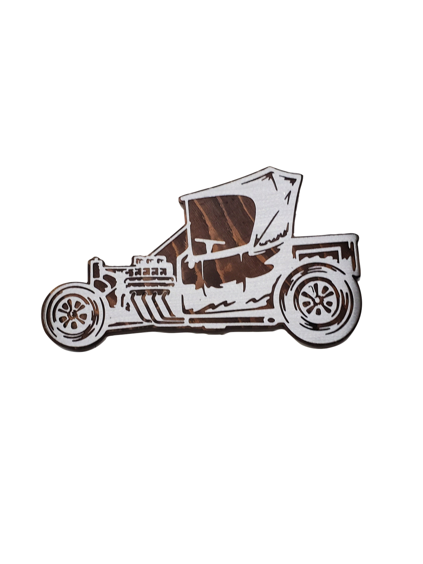 Hot Rod Car Sign | Metal Art on Wood