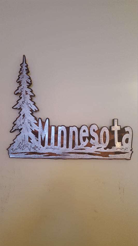 Minnesota with tree sign 18 inches wide  metal art wall decor