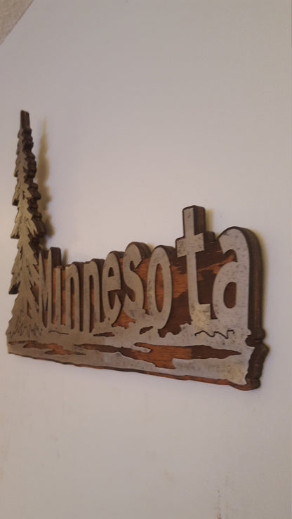 Minnesota with tree sign 18 inches wide  metal art wall decor