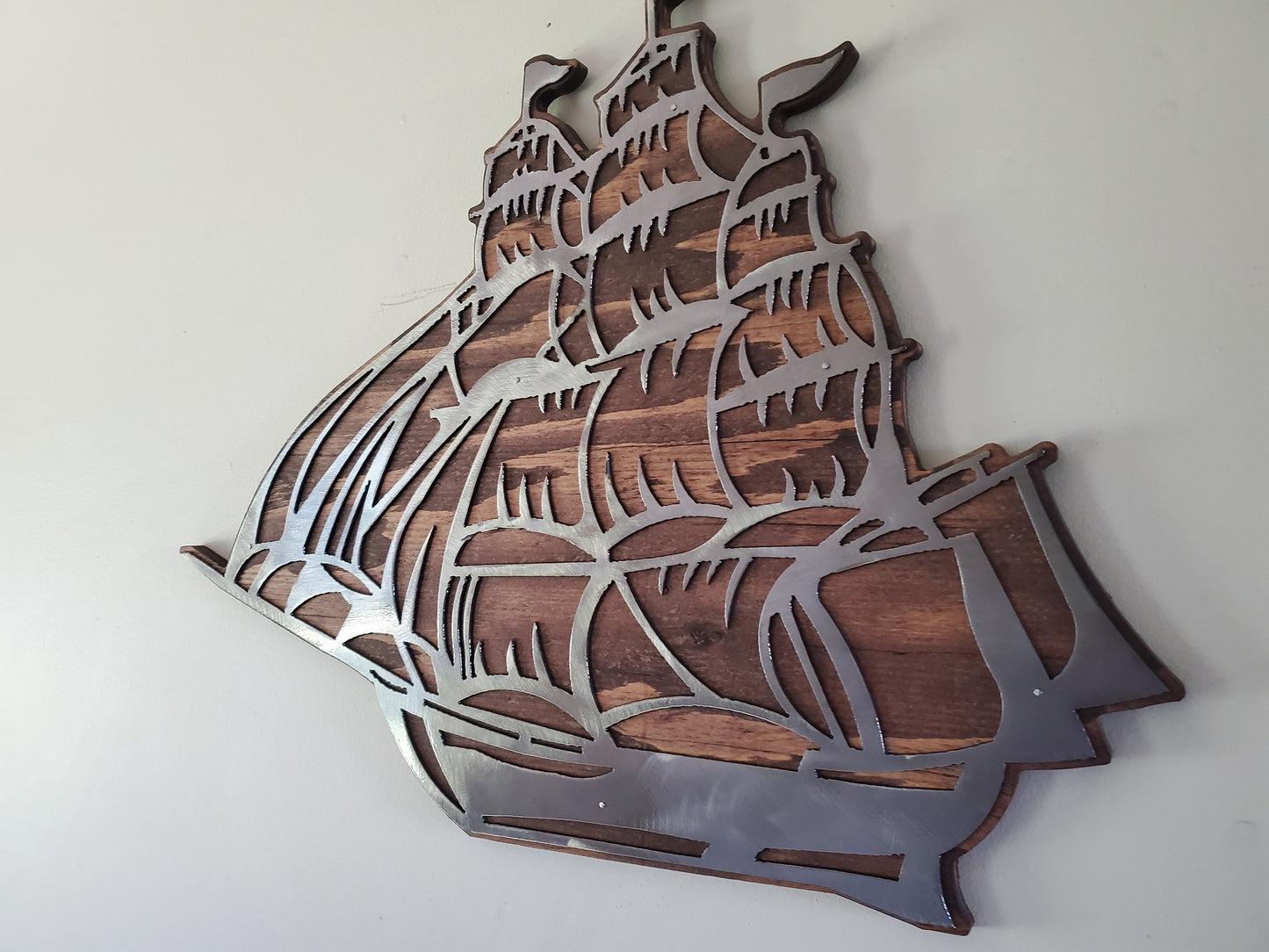 Pirate Ship Metal Art on Wood