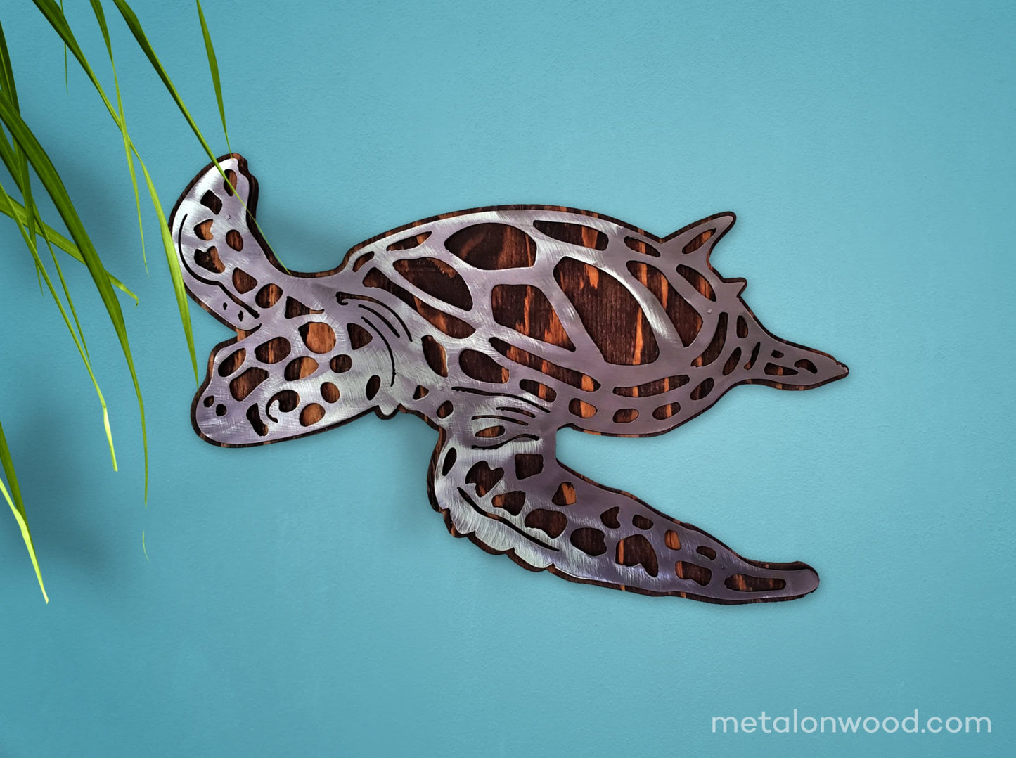 Sea Turtle Metal Art on Wood