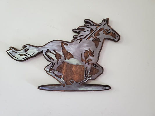 Running Horse Metal Art on Rustic Wood
