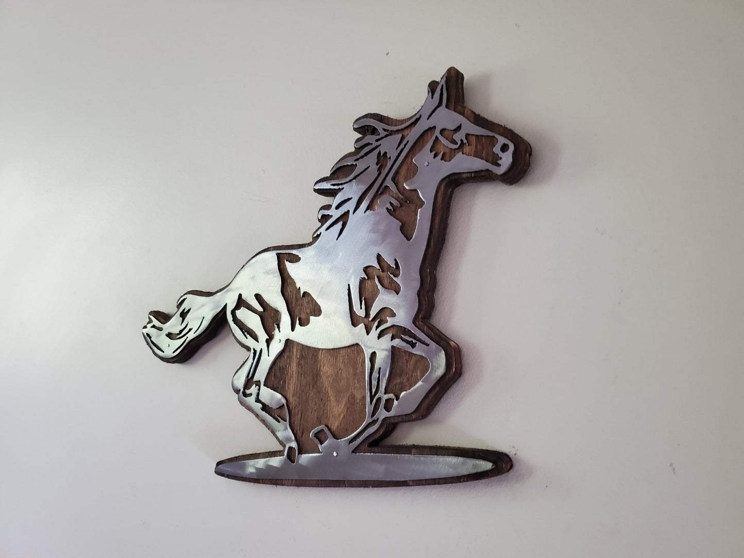 Running Horse Metal Art on Rustic Wood