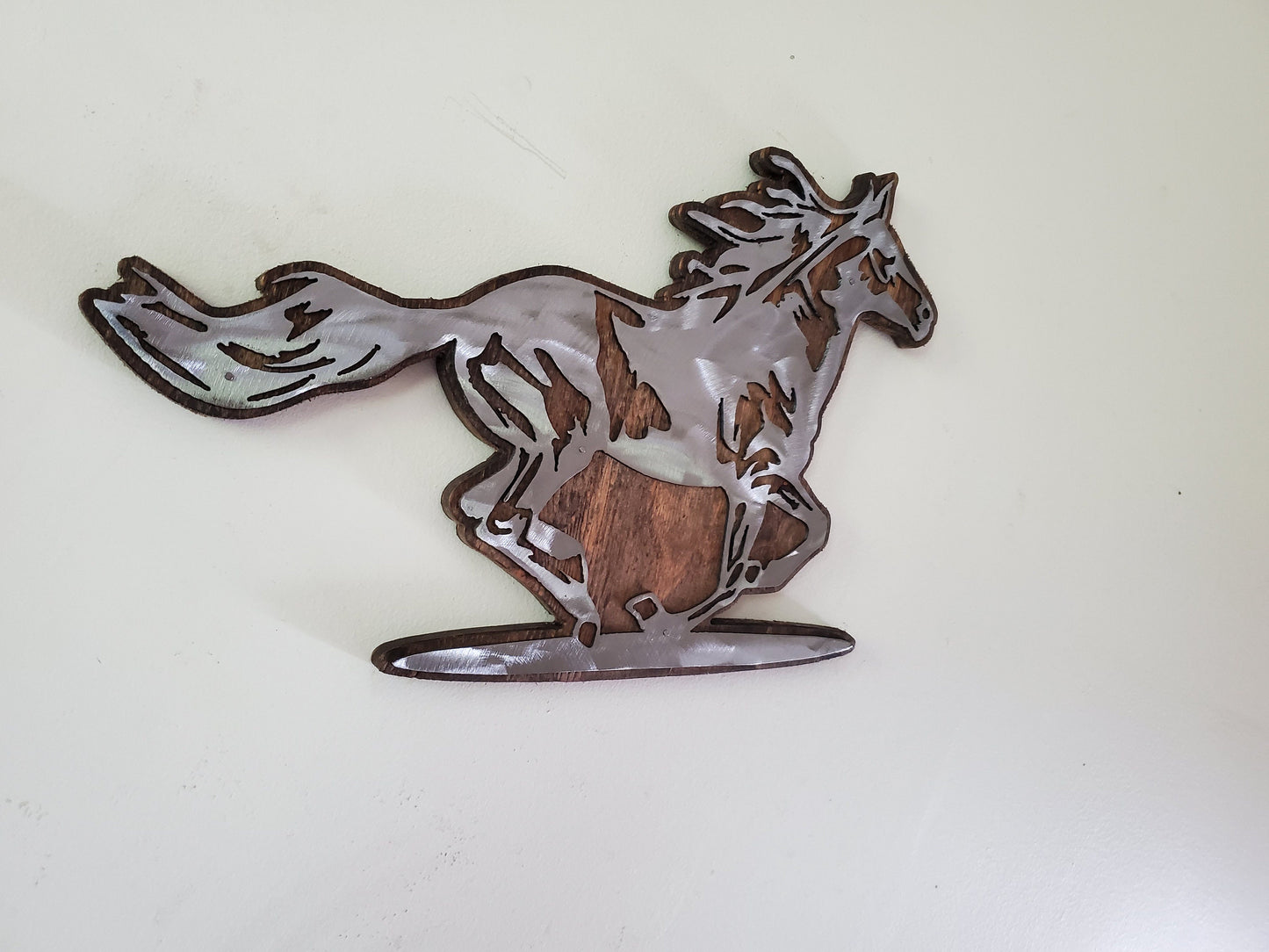 Running Horse Metal Art on Rustic Wood