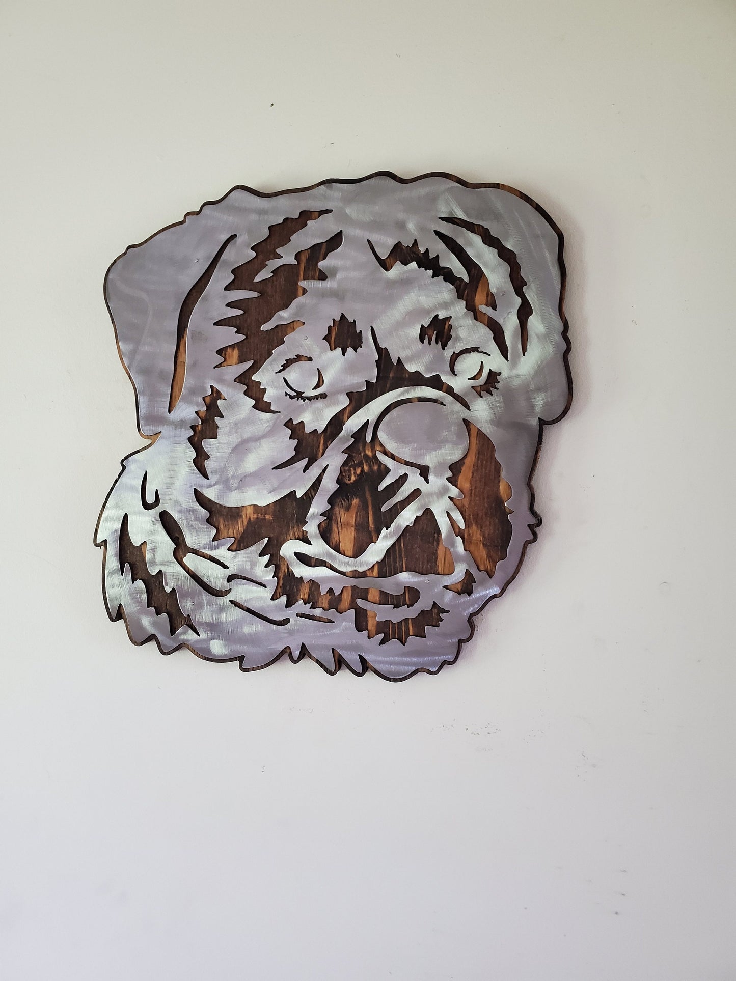 Rottweiler Dog Metal Art on Wood