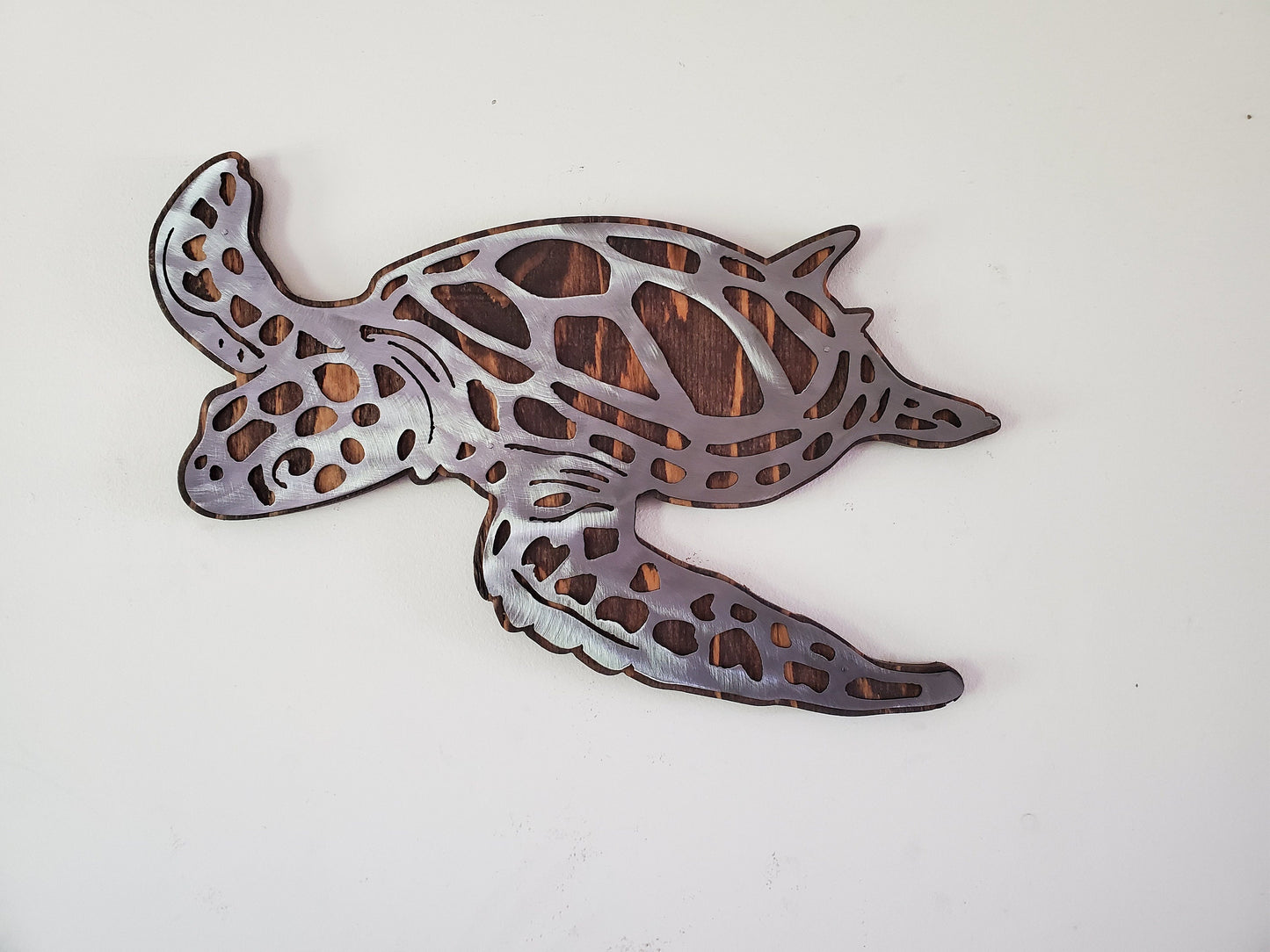 Sea Turtle Metal Art on Wood