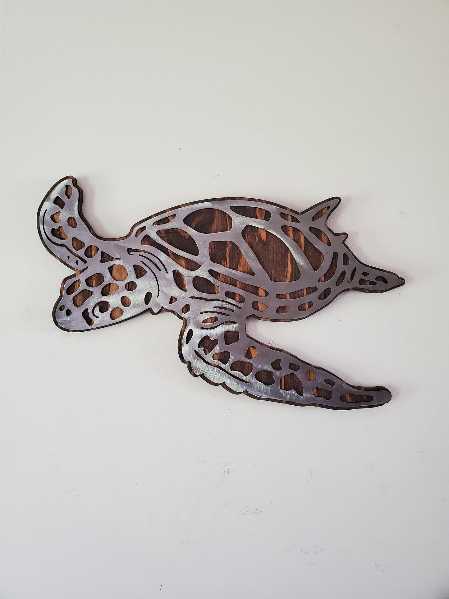 Sea Turtle Metal Art on Wood