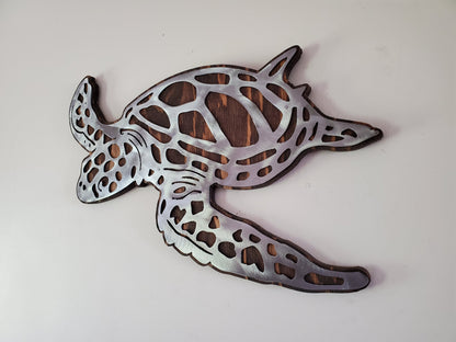 Sea Turtle Metal Art on Wood