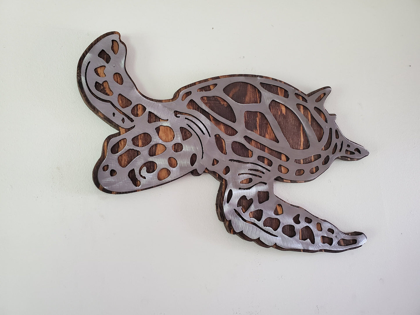 Sea Turtle Metal Art on Wood