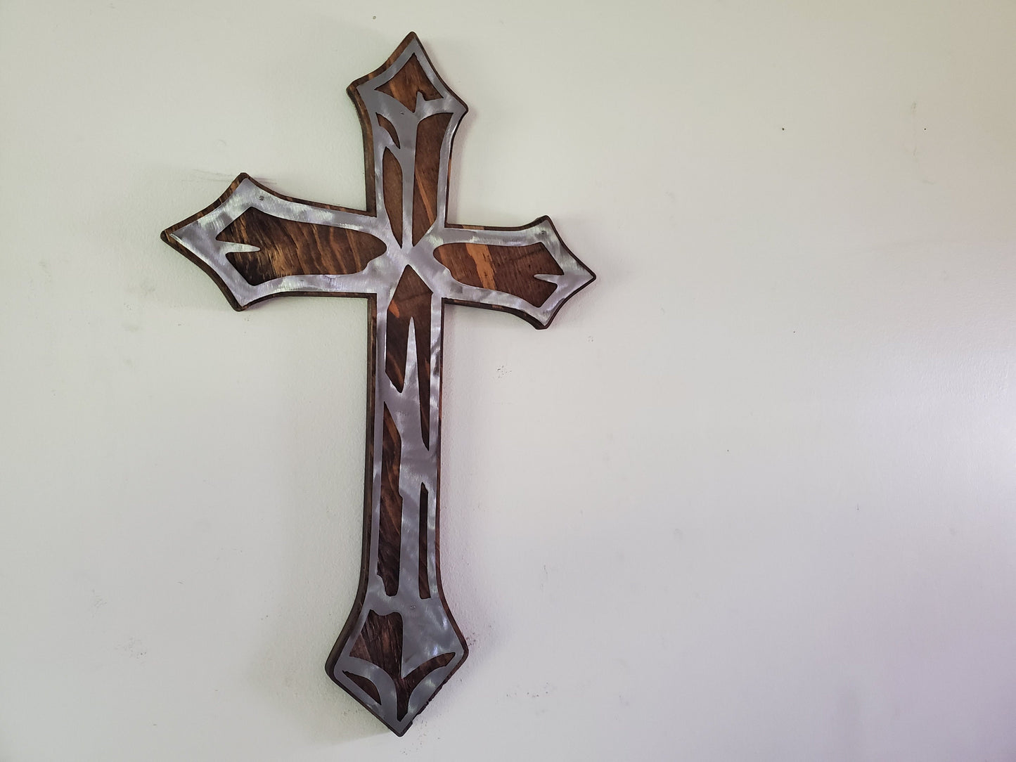 Distressed Cross metal art on wood   | Made in USA