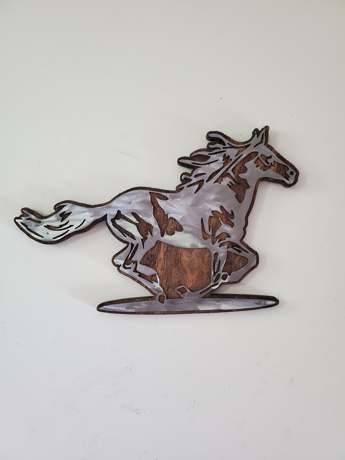 Running Horse Metal Art on Rustic Wood