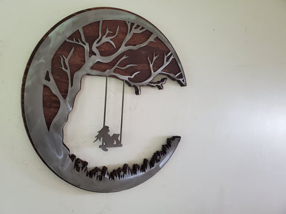 Girl Swinging from Tree | Rustic Wood and Metal Wall Décor | Made in USA