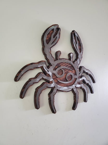 Cancer Zodiac Sign Wall sign | Metal Art on Wood | Zodiac Rustic Wall Hanging Crab Sign