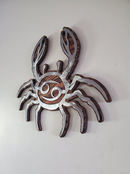 Cancer Zodiac Sign Wall sign | Metal Art on Wood | Zodiac Rustic Wall Hanging Crab Sign