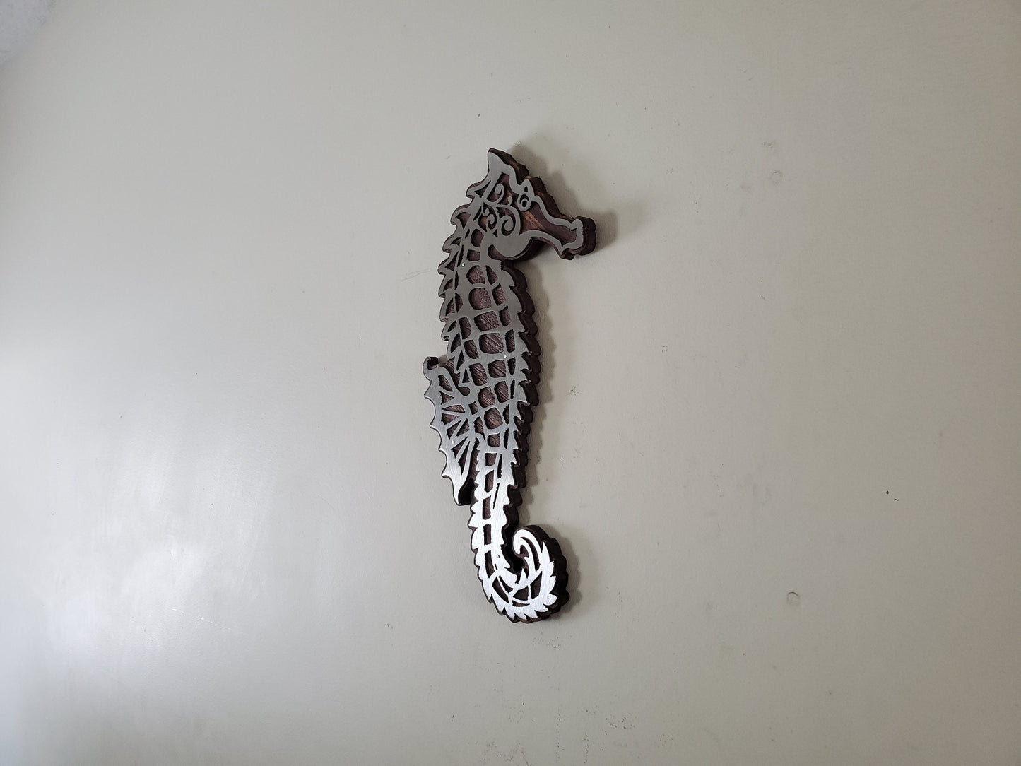 Seahorse Metal Art on Wood