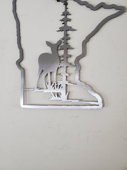 Minnesota fish Deer and tree scene decor Made in USA Minnesota gift rustic metal art wall decor fishing gifts hunting gift for men women