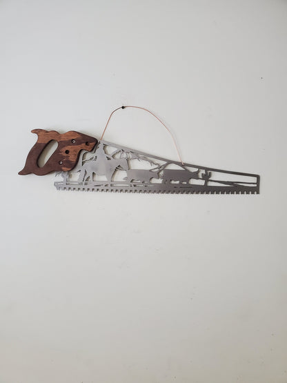 Handsaw Metal Art | Cowboy Scene with Horse and Cows